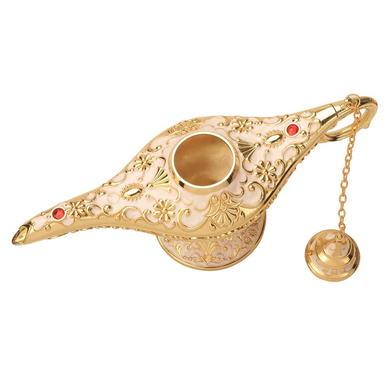 K COOL Classic Aladding Magic Genie Lamp Legend Wishing Light Costume Lamp Metal Carved Cone Incense Burner for Home Tabletop Decoration Party Birthday Halloween Christmas(Beige) - Image 3